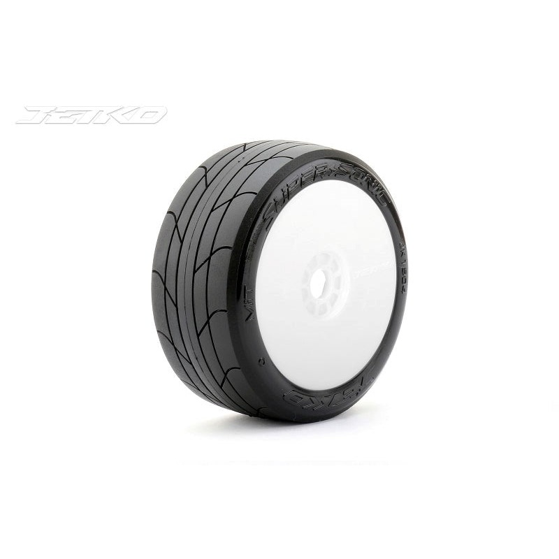 Jetko JKO1504DWMSGB 1/8 Buggy EX-SUPER SONIC/Dish LW/White/Medium Soft/Glued/Belted MTD Tires (2)