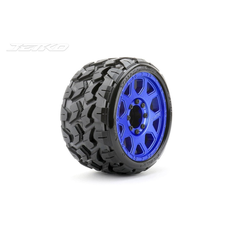 Jetko JKO1601CLMSGB 1/8 SGT 3.8 EX-TOMAHAWK/Claw Rim/Metal Blue/Medium Soft/Glued/Blted MTD Tires (2)
