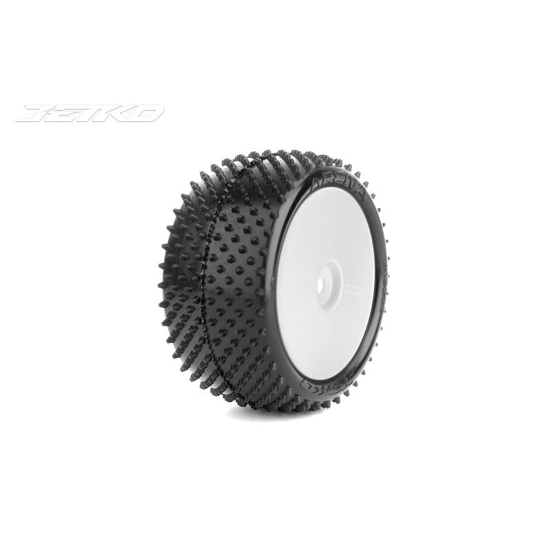 Jetko JKO2003DWCSSG ARENA Carpet/Astro 2WD and 4WD Buggy Pre Mounted Glued Super Soft Tyres with White Wheels (2)
