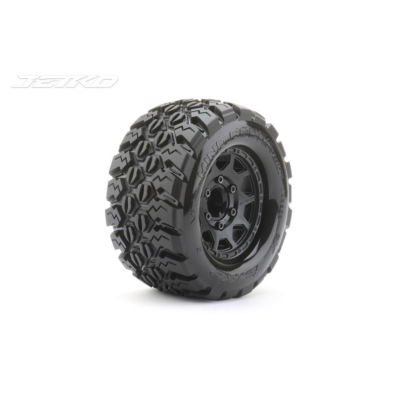 Jetko JKO2802CBMSGN 1/10 MT 2.8 EX-KING COBRA/Claw Rim/Black/Medium Soft/Glued Includes Adapters for Traxxas Stamped Rustler Hoss Arrma Granite. 12mm 14mm and 17mm Hex
