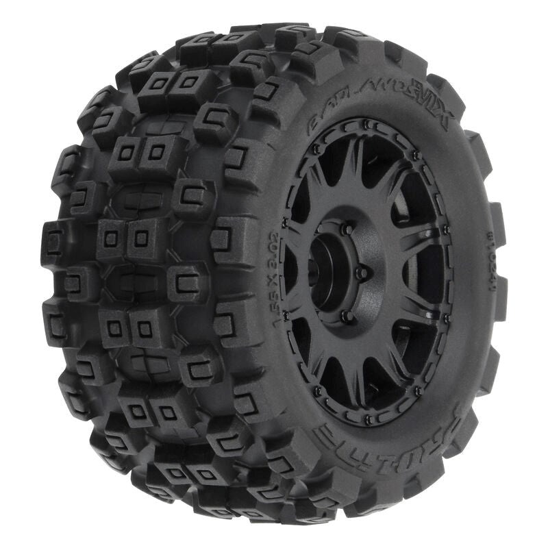 Proline PRO1024110 Badlands MX 1.85 All-Terrain Truck Tires (4) Mounted on Raid Black 12mm Hex Wheels for Granite GROM 4×4 Front or Rear