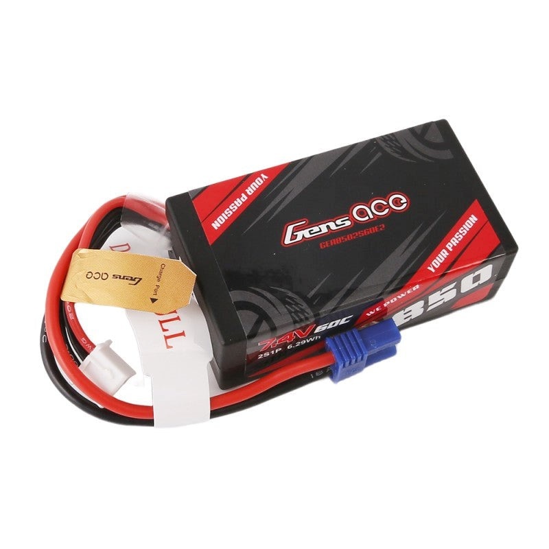 Gens Ace GA0850-2S60-HC 850mAh 7.4V 2S1P 60C Lipo Battery Pack with EC2 Plug 57g 58x32x20.8mm Fits LOSI 1/16 Mini B Mini JRX2 1/18 Mini T 2.0 Mini LMT UTB18 with plug change