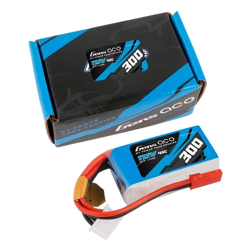Gens Ace GA300-3S45 300mAh 3S 11.1v 45C JST Plug 26g 40x21x17mm Eflite UMX by Gens Ace