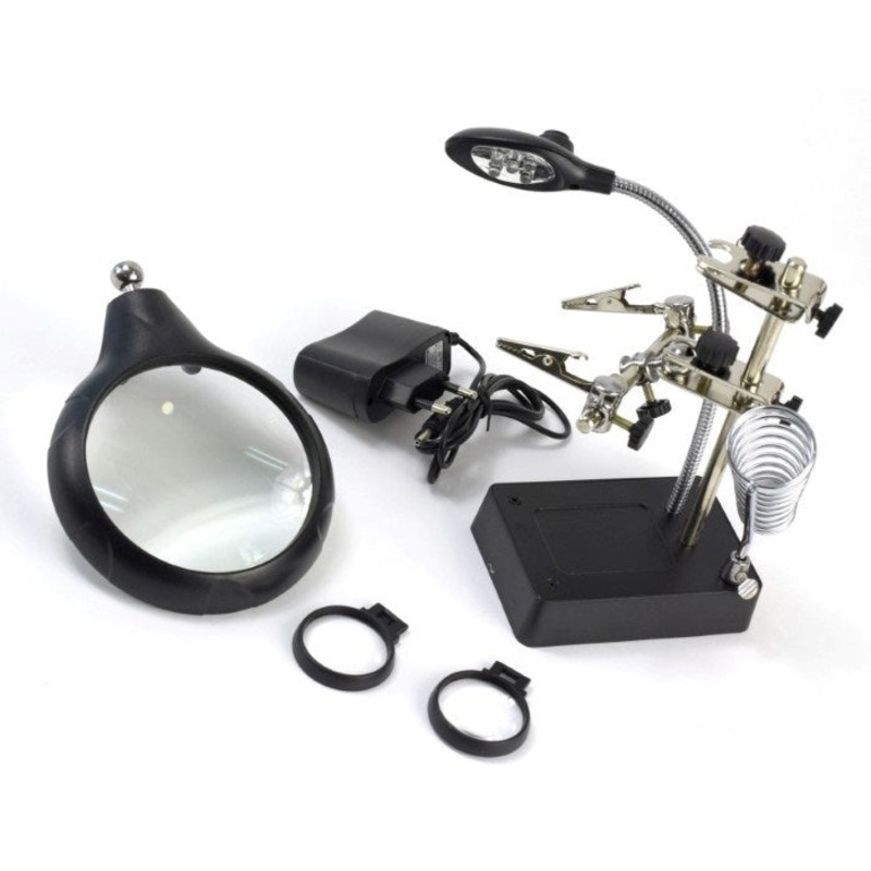 Artesania Latina 27022-3 Third Hand with 3 Magnifying Glasses and 5 LED Lights