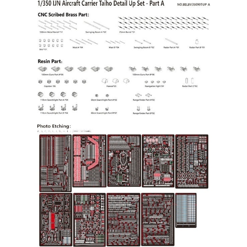 Very Fire VFBELBV350901UP-A 1/350 IJN Aircraft Carrier Taiho Detail Up Set – Part A