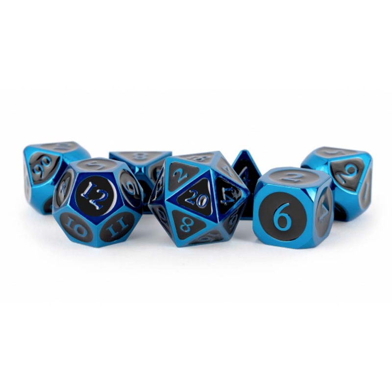 MDG MDG019 Metal Dice: Blue w/ Black Enamel 16mm Poly Set