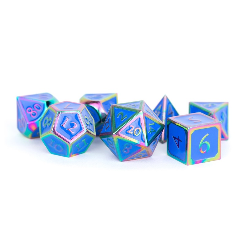 MDG MDG021 Metal Enamel Dice: Rainbow with Blue Enamel
