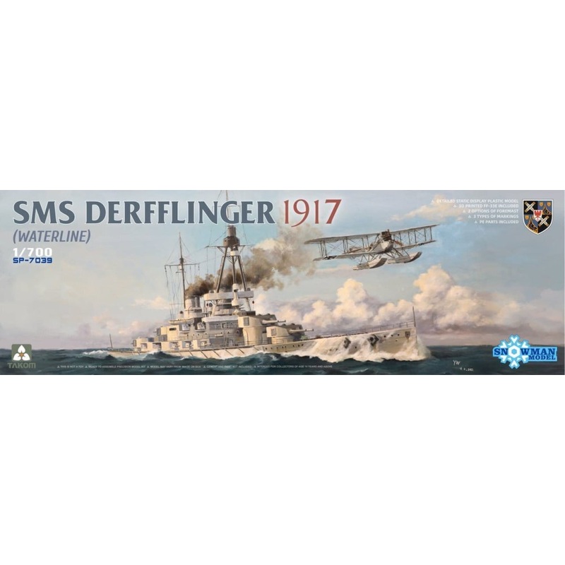 Takom SP7039 1/700 SMS Derfflinger 1917 (Waterline) w/3D printed FF-33E (Snowman)