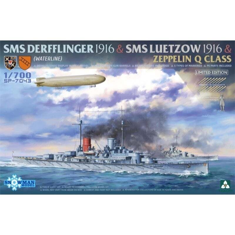 Takom SP7043 1/700 SMS Derfflinger 1916 & SMS Luetzow 1916 & Zeppelin Q Class (Snowman) (Limited Edition)