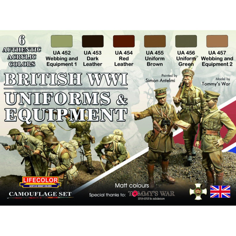 LifeColor CS45 British WWI Uniforms & Equipment Acrylic Paint Set