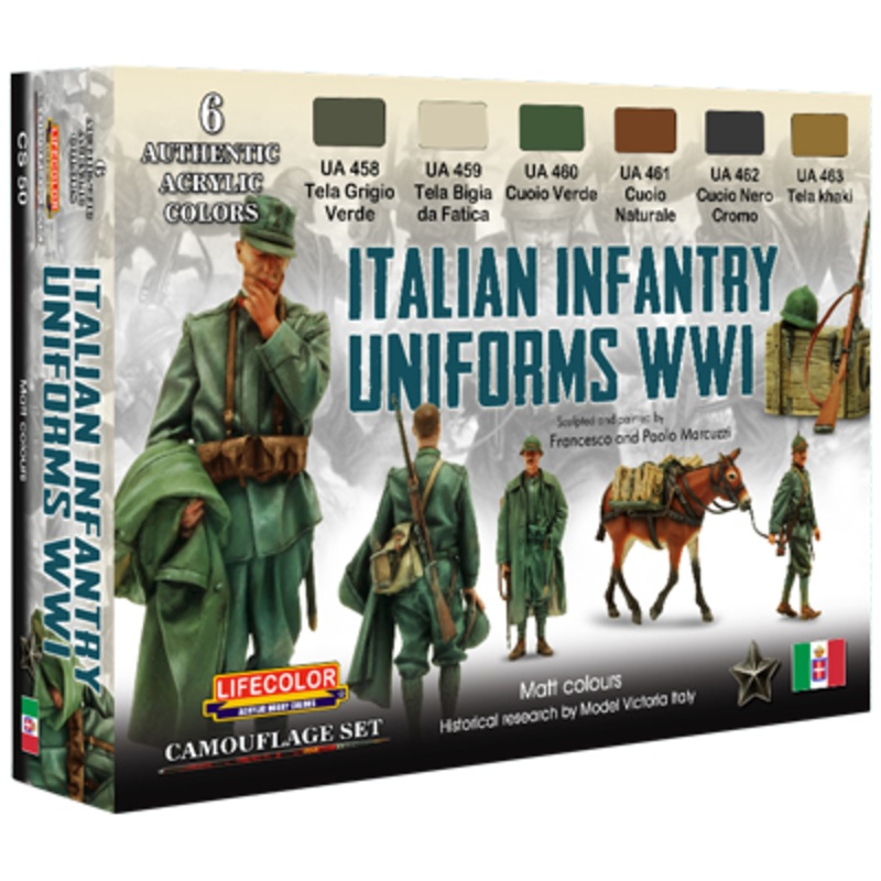 LifeColor CS50 Italian Infantry Uniforms WWI 6 Colour Acrylic Paint Set