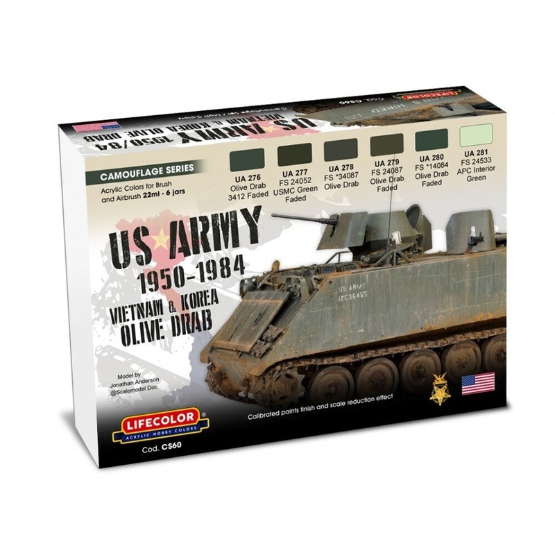 LifeColor CS60 US Army 1950-84 Vietnam Korea Olive Drab Set (22ml x 6)