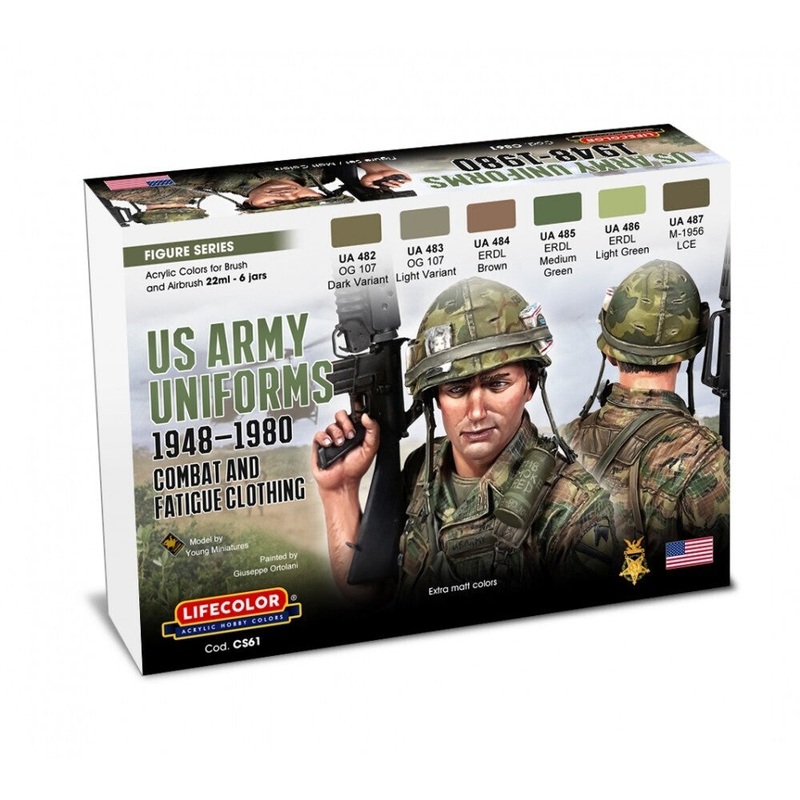 LifeColor CS61 US Army Uniforms 1948-1980 Combat & Fatigue Clothing Set (22ml x 6)