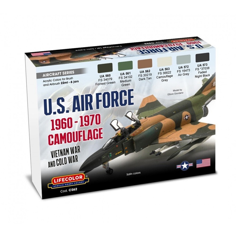 LifeColor CS62 US Air Force 1960-70 Camouflage Vietnam & Cold War Set (22ml x 6)
