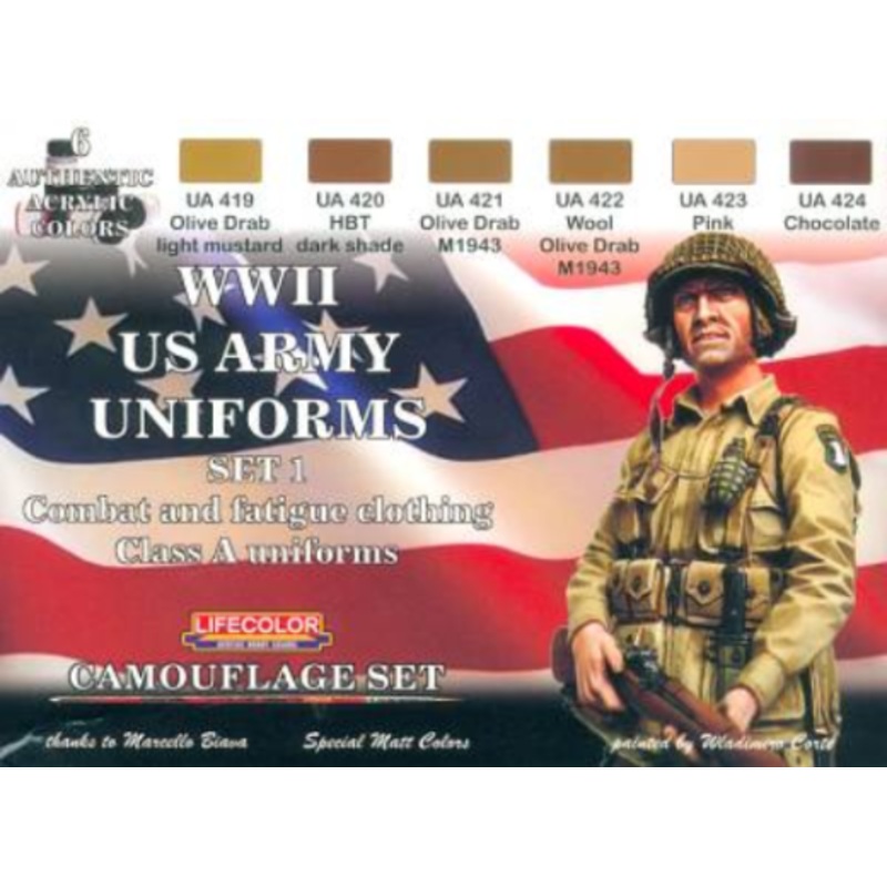 LifeColor CS17 WWII US Army #1 Uniforms Class A Acrylic Paint Set