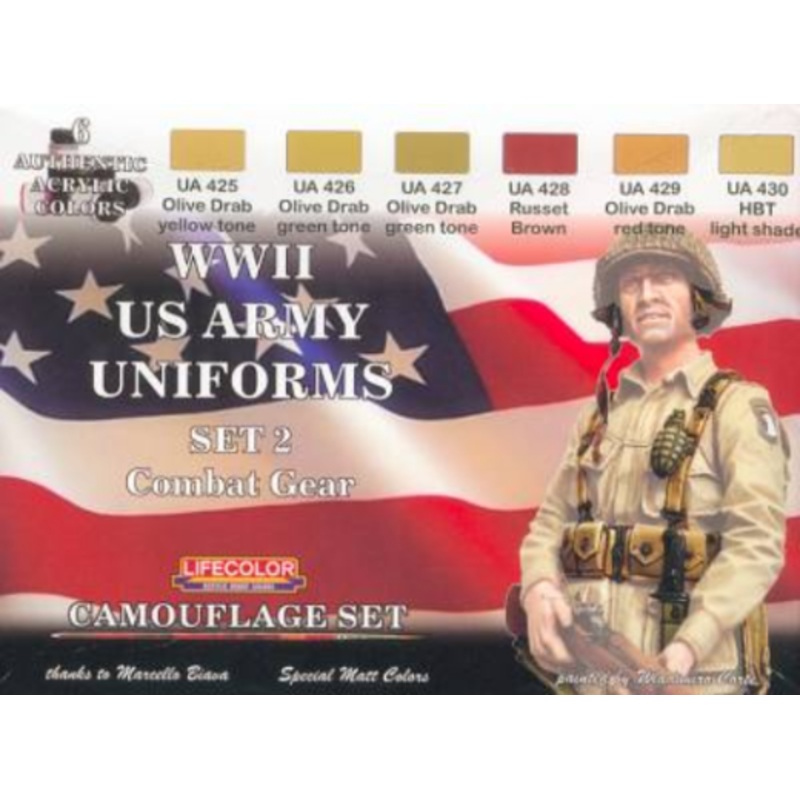 LifeColor CS18 WWII US Army #2 Uniforms Combat Gear Acrylic Paint Set