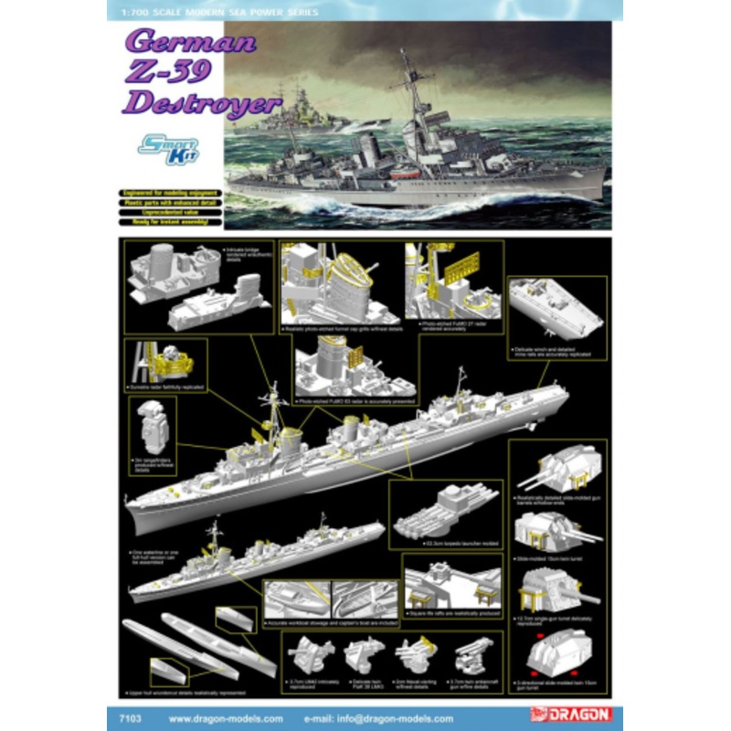 Dragon Model 7103 1/700 GERMAN Z-39 DESTROYER (SMART KIT)