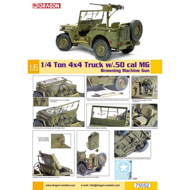 Dragon Model 75052 1/6 US 1/4-Ton 4X4 Truck w/ M2 .50-Cal MG