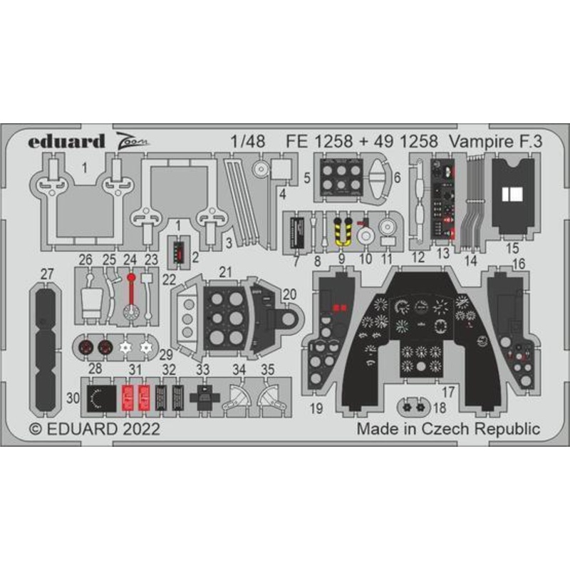 Eduard 491258 1/48 Vampire F.3 (Airfix) Photo Etch Set