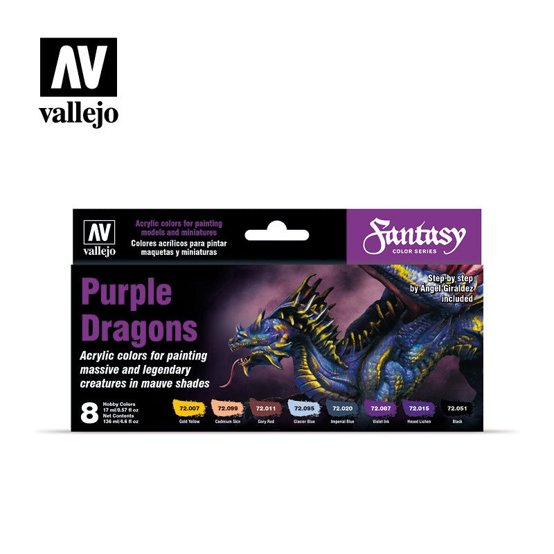 Vallejo 72305 Game Color Purple Dragons (8) by Angel Giraldez Acrylic Paint Set