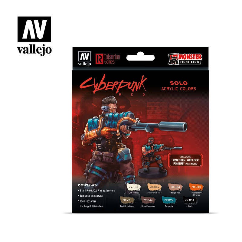 Vallejo 72309 Game Colour Cyberpunk Solo Acrylic Paint Set w/ Jonathan Warlock Powers Miniature