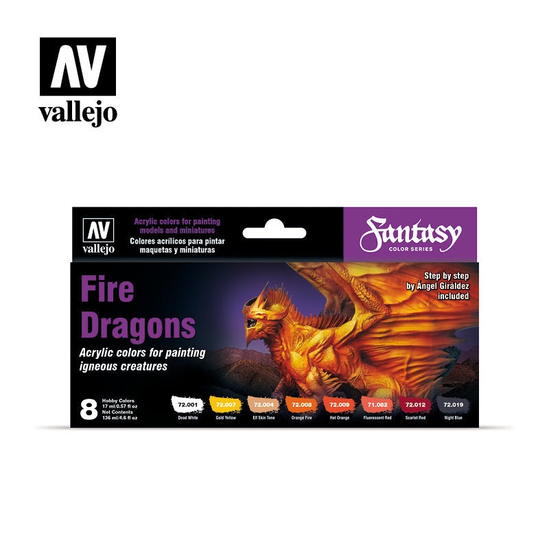 Vallejo 72312 Game Color Fire Dragons (8) by Angel Giraldez Acrylic Paint Set