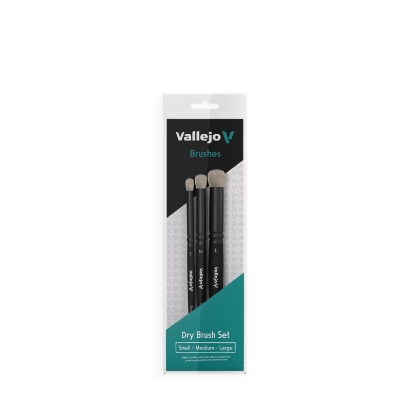 Vallejo B07990 Hobby Brushes: Dry Brush Set – Natural Hair (S, M & L)