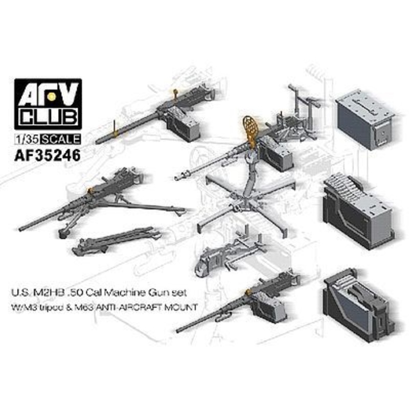 AFV Club AF35246 1/35 U.S. M2Hb .50 Cal Machine Gun Set w/M3 Tripod & M63 Anti-Aircraft Mount