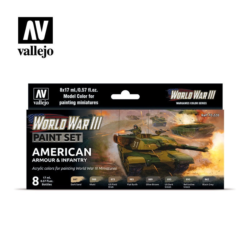 Vallejo 70220 Model Colour WWII American Armour & Infantry Acrylic 8 Colour Paint Set