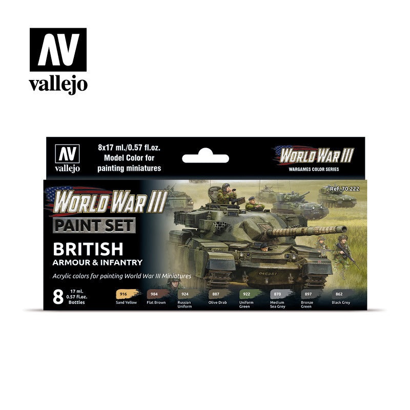 Vallejo 70222 Model Colour WWIII British Armour & Infantry Acrylic 8 Colour Paint Set