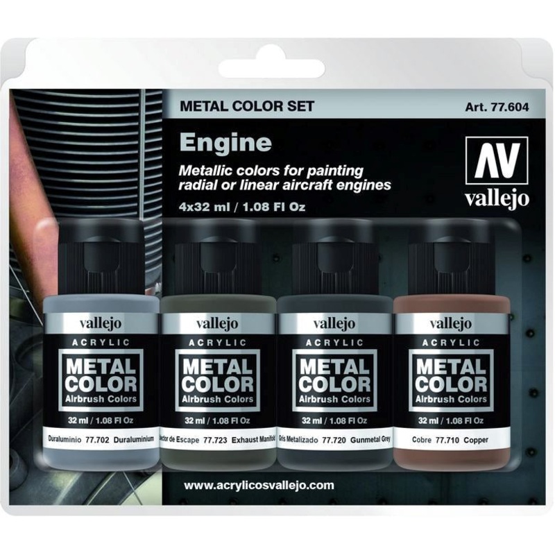 Vallejo AV77604 Metal Colour Engine 4 Colour Acrylic Paint Set