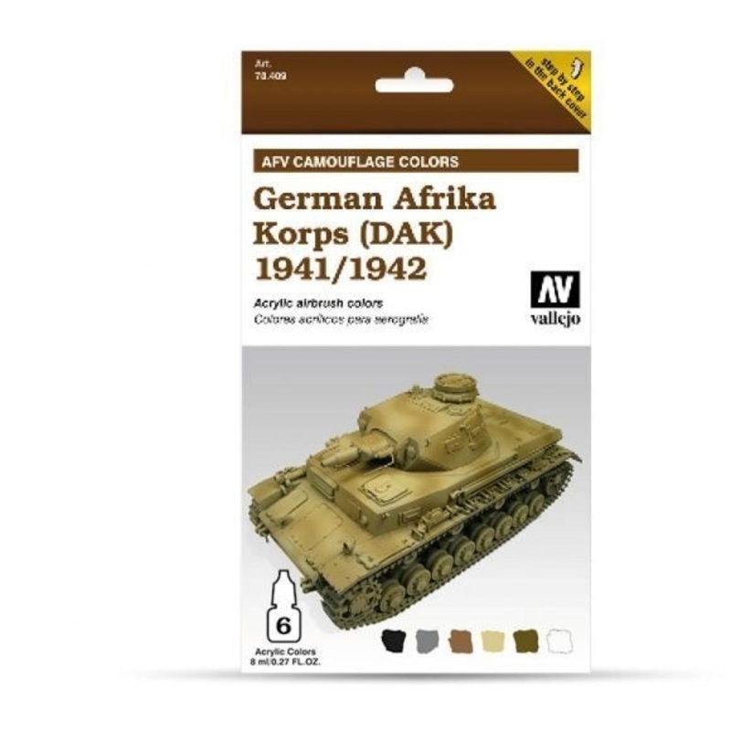 Vallejo AV78410 Model Air Afv German Afrika Korps 1942/44 (Dak)  6 Colour Set
