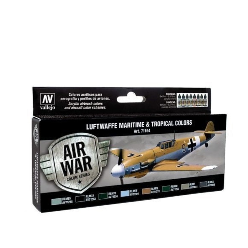 Vallejo AV71164 Model Air Luftwaffe Maritime And Tropical Colors 1941 To End-War 8 Colour Set