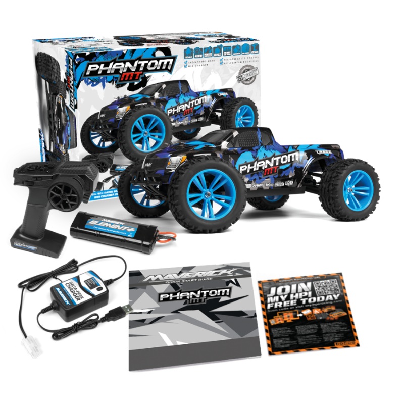 Maverick 150603 1/10 Phantom MT Bluee with Battery & Chargerh