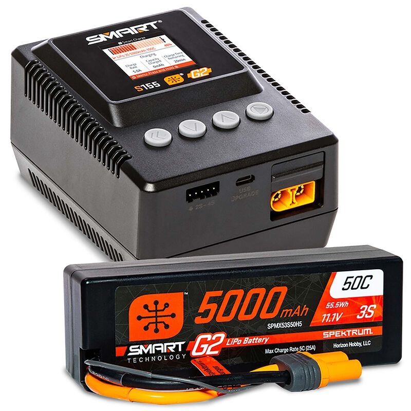 Spektrum SPMXPSS300 Smart Powerstage 3S Surface Bundle: G2 5000mAh 3S LiPo IC5 & S155 Charger by Spektrum