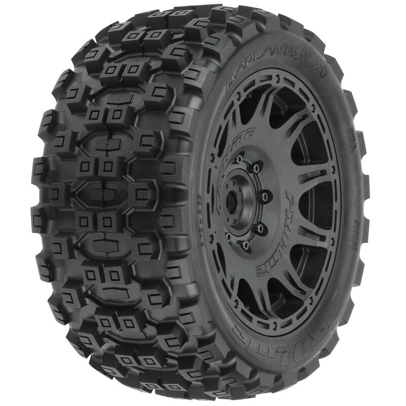 Proline PRO1019811 1/6 Badlands MX57 Front/Rear 5.7  Tires Mounted on Raid Black 12mm Hex Wheels (2): Black