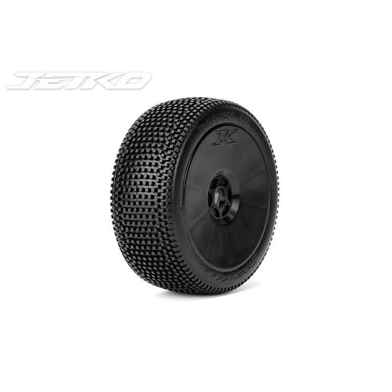 Jetko JKO1002DBSSG BLOCK IN: 1/8 Buggy/Dish/Black Rim /Super Soft/Glued Pair