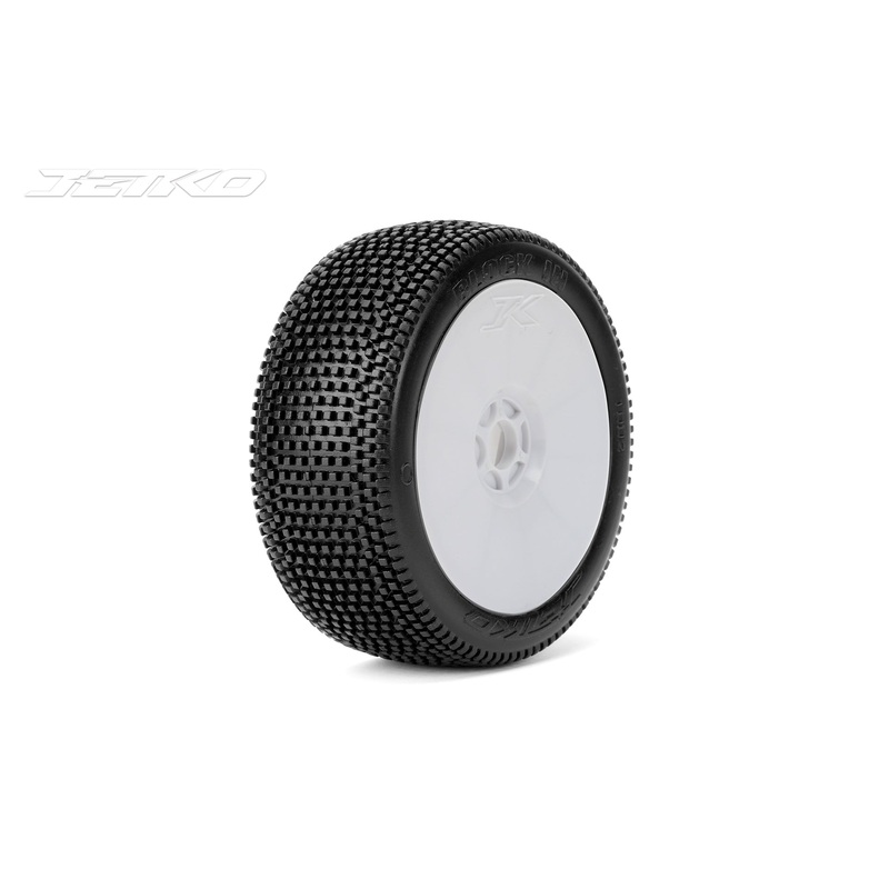 Jetko JKO1002DWSSG BLOCK IN: 1/8 Buggy/Dish/White Rim/Super Soft/Glued Pair