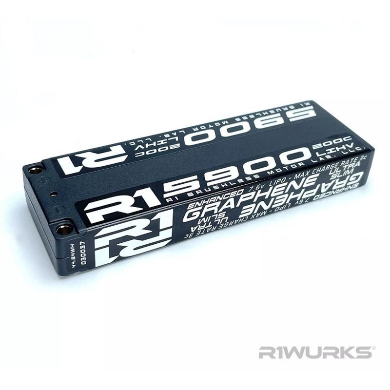 R1WURKS R1030037 5900mAh 200c 7.6v 2S Ultra Slim Stick LiPo Battery Graphene
