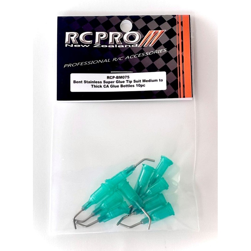RC Pro RCP-BM075 Bent Stainless Super Glue Tip Suit Medium to Thick CA Glue Bottles Green 10pcs