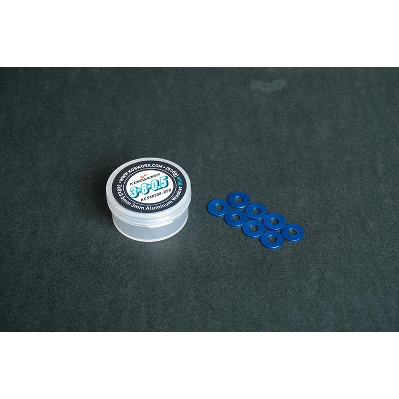 Koswork KOS40308-05B 3x8x0.5mm 3mm Aluminum Washer Blue (8pcs)