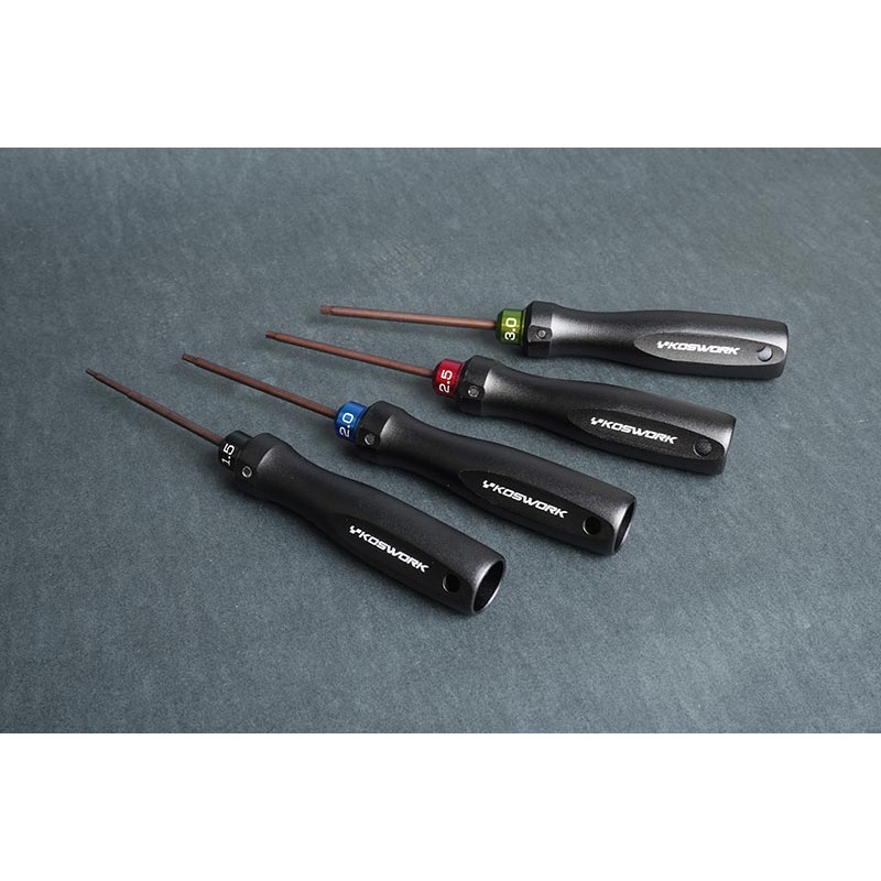 Koswork KOS13252-HSET4 Hex Wrench Set 1.5mm, 2.0mm, 2.5mm & 3.0mm (w/75mm Tip) (Alum. Tri Handle)