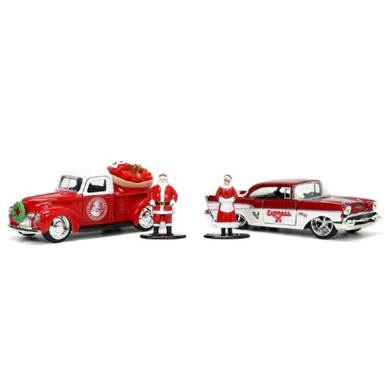 Jada 34441 1/32 1941 Ford Pickup and 1957 Chevrolet Bel Air w/Santa and Mrs. Claus Figurines – 2022