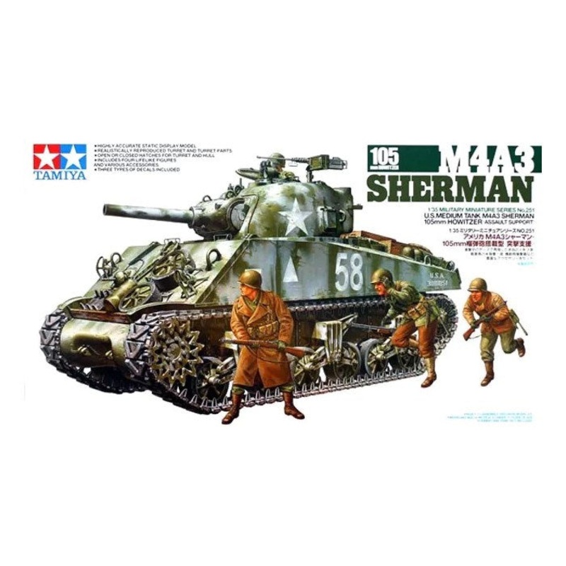 Tamiya 35251 1/35 U.S. Medium Tank M4A3 Sherman – 105mm Howitzer Assault Support