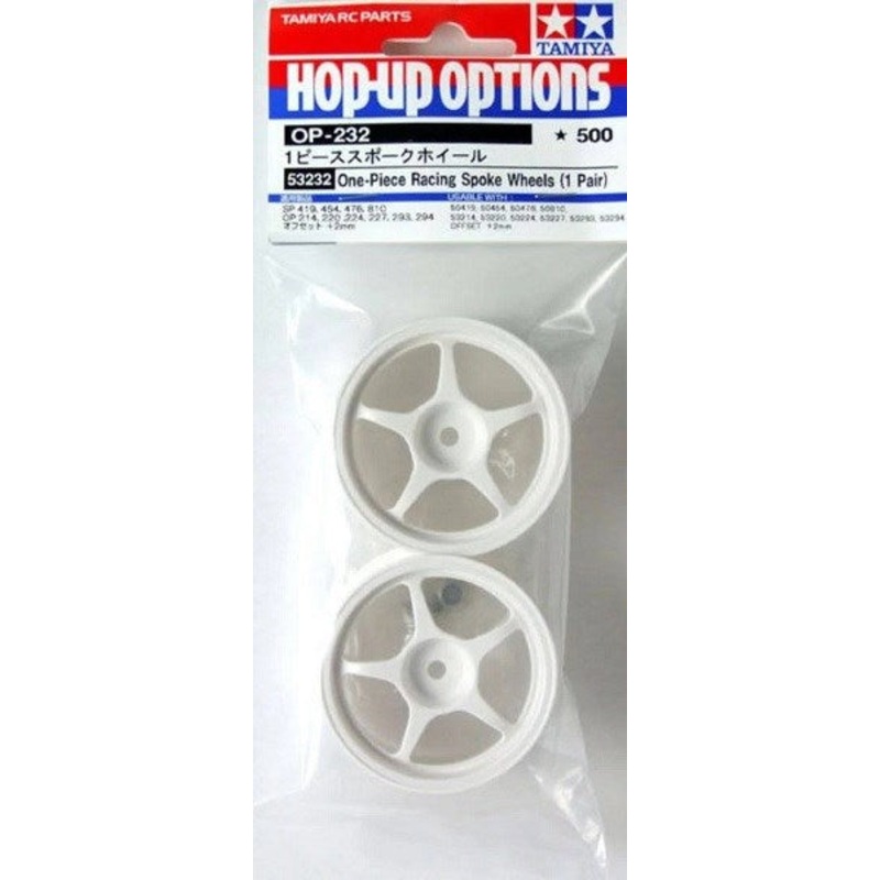 Tamiya 53232 1/10 One-Piece Racing Spoke Wheels – White (1 Pair)