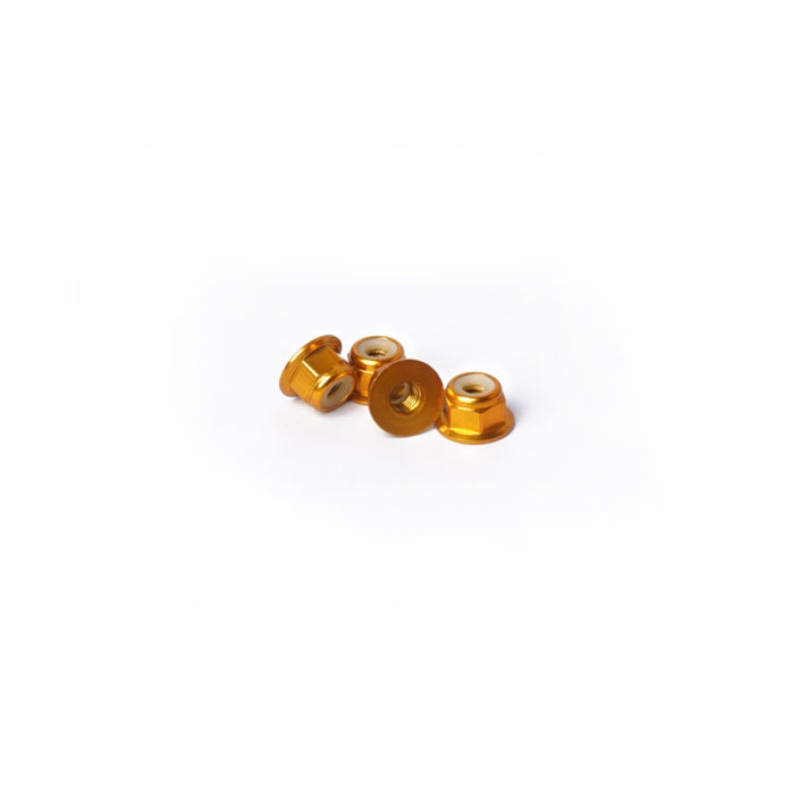 Koswork KOS04309 Kyosho M4 Aluminum Flanged Nylon Lock Nuts Gold (4) Mid/Turbo/Optima/Javelin/Ultima