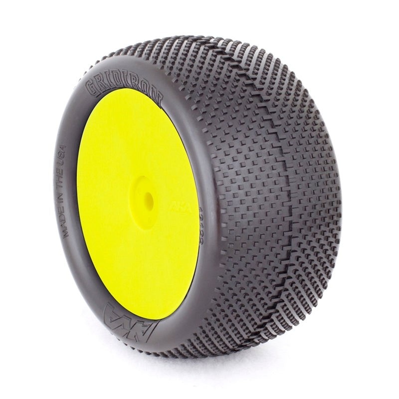 AKA AKA13122VRY 1/10 Buggy Evo Gridiron Rear (Super Soft) Evo Wheel Pre-Mounted Yellow