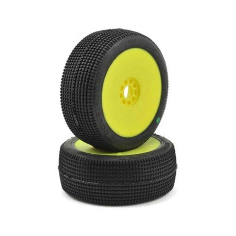 AKA AKA14019SRY 1/8 Buggy Double Down Soft Evo Wheel Pre-Mounted Yellow