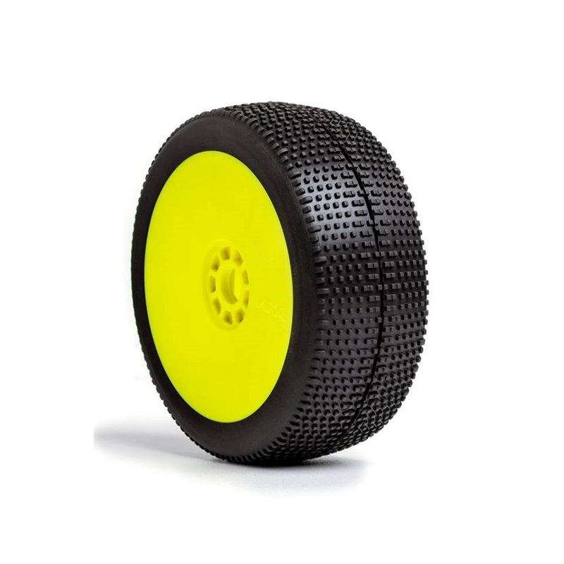 AKA AKA14021QRY 1/8 Buggy P1 (Super Soft  Long Wear) Evo Wheel Pre-Mounted Yellow