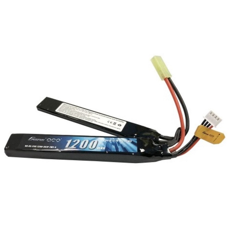 Gens Ace GA1200-3S25-AS-S2 1200mAh 25C 3S 11.1v Airsoft Gun Saddle/Split Lipo Battery